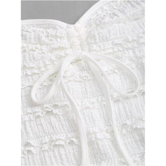 Women's Halter Crop Tops Drawstring Tie White - Picture 4 of 5